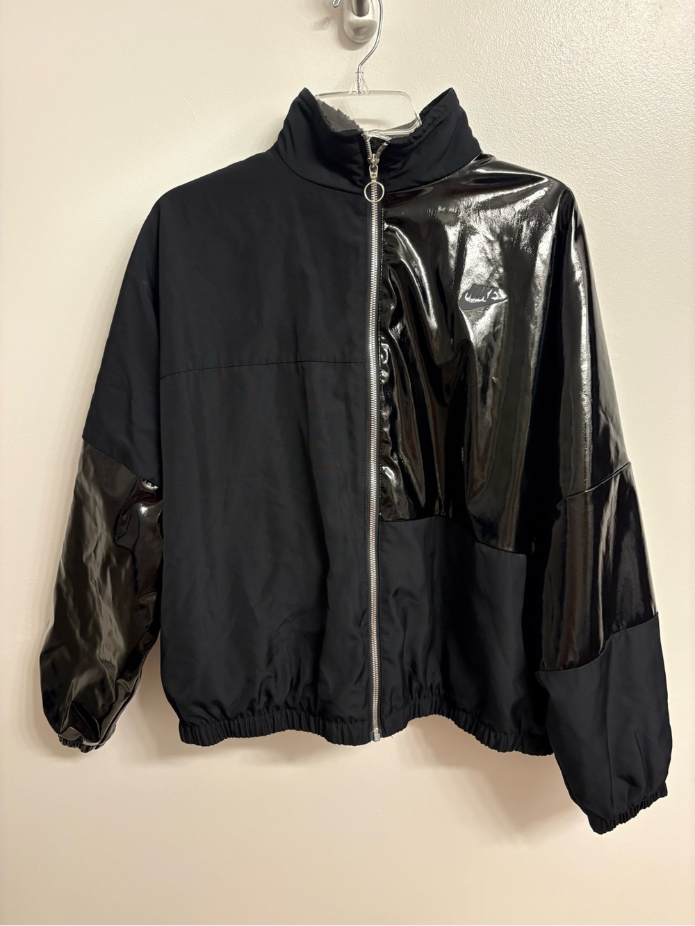 Nike Icon Clash Black Mixed-Material Bomber Jacket Patent Panels FREE SHIPPING